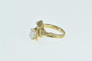 14K Pear Opal Diamond Accent Vintage Bypass Ring Yellow Gold