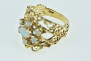 14K Natural Opal Filigree Ornate Statement Ring White Gold