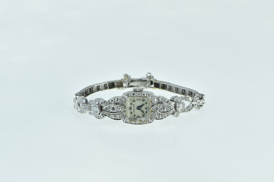Platinum 1.18 Ctw Art Deco Diamond Hamilton Women's Watch