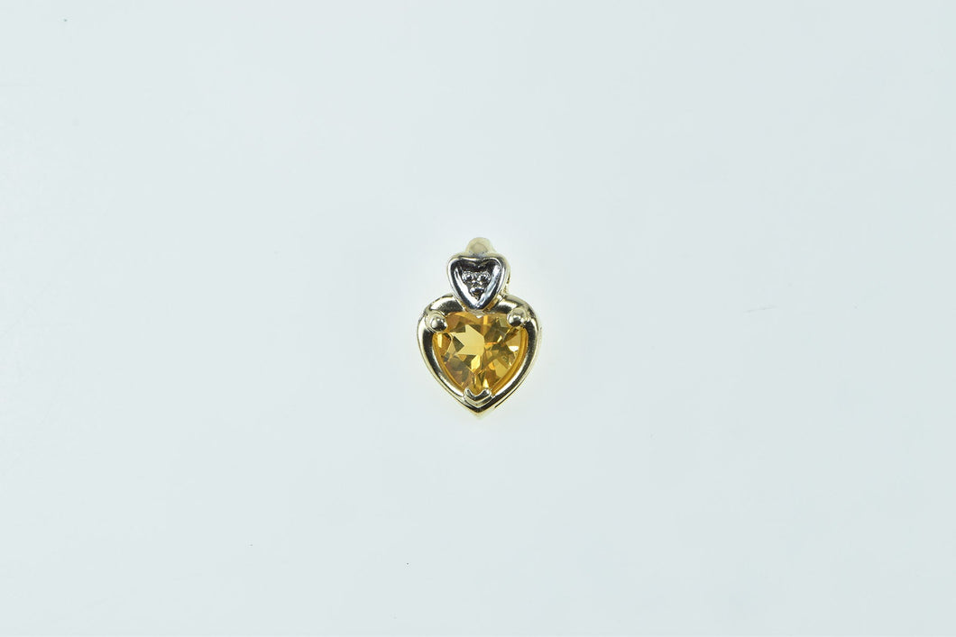 14K Citrine Heart Diamond Accent Vintage Classic Pendant Yellow Gold