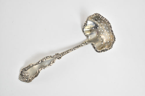 Sterling Silver Antique Floral Pierced Bonbon Serving Spoon