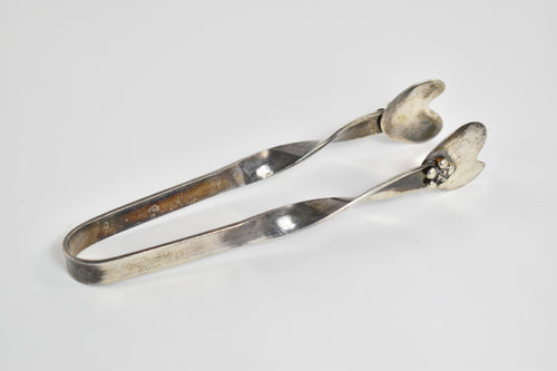 Sterling Silver Mid Century Floral Ice Serving Tongs