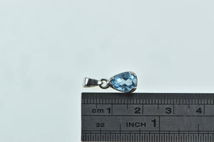 18K Oval Blue Topaz Solitaire Classic Simple Pendant White Gold