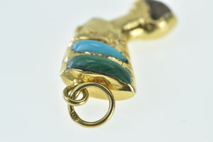 14K Malachite Turquoise Queen Nefertiti Bust Charm/Pendant Yellow Gold