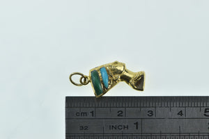 14K Malachite Turquoise Queen Nefertiti Bust Charm/Pendant Yellow Gold