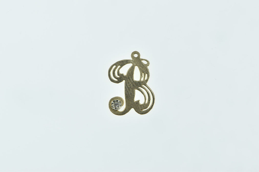 14K B Cursive Monogram Diamond Letter Initial Charm/Pendant Yellow Gold