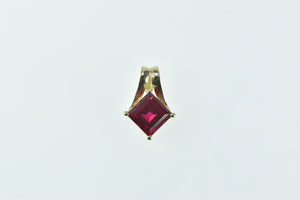 14K Princess Syn. Ruby Classic Simple Pendant Yellow Gold