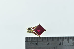 14K Princess Syn. Ruby Classic Simple Pendant Yellow Gold