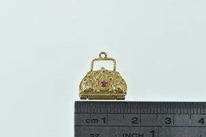 14K 3D Articulated Ruby Ornate Hand Bag Purse Charm/Pendant Yellow Gold