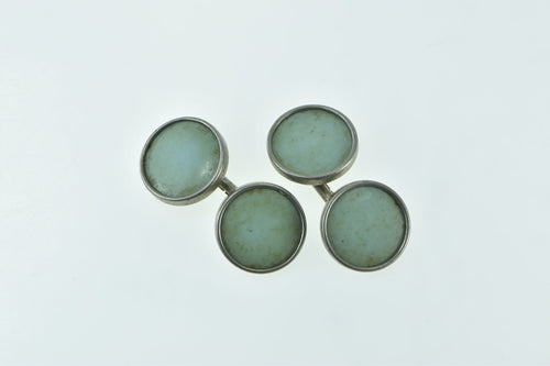 Sterling Silver Round Turquoise Inset Vintage Cuff Links