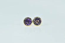 Load image into Gallery viewer, 14K Round Amethyst Solitaire Vintage Stud Earrings Yellow Gold
