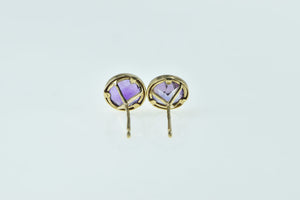 14K Round Amethyst Solitaire Vintage Stud Earrings Yellow Gold