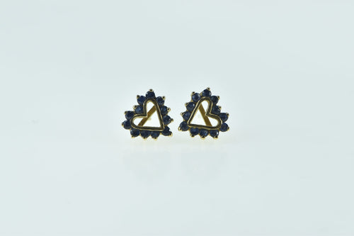 14K Heart Sapphire Love Symbol Stud Earrings Yellow Gold