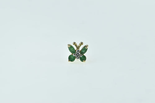 14K Emerald Diamond Butterfly Single Stud Earring Yellow Gold