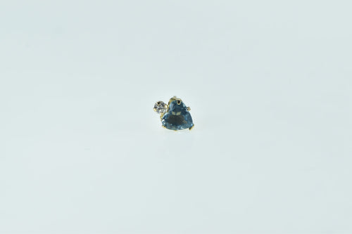 14K Heart Blue Topaz Diamond Accent Stud Earrings Yellow Gold