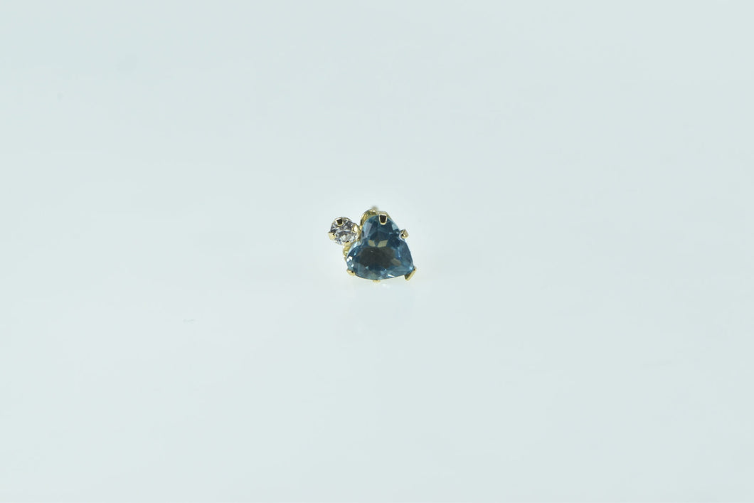 14K Heart Blue Topaz Diamond Accent Stud Earrings Yellow Gold