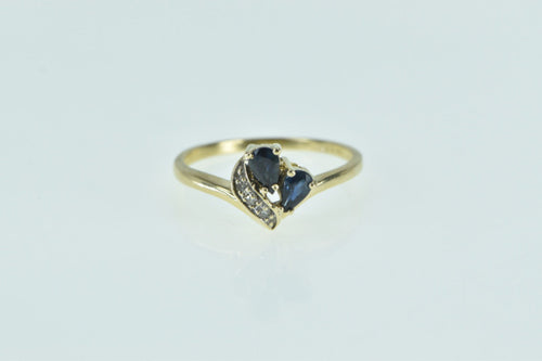 14K Pear Sapphire Diamond Wavy Statement Ring Yellow Gold