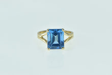 Load image into Gallery viewer, 14K Emerald Cut Blue Topaz Solitaire Statement Ring Yellow Gold