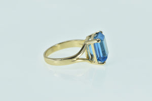 14K Emerald Cut Blue Topaz Solitaire Statement Ring Yellow Gold