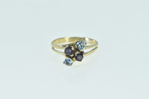 14K Blue Topaz Amethyst Vintage Bypass Ring Yellow Gold