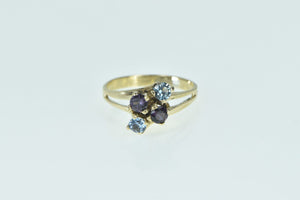 14K Blue Topaz Amethyst Vintage Bypass Ring Yellow Gold