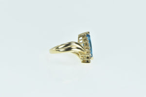 14K Marquise Blue Topaz Diamond Bypass Ring Yellow Gold