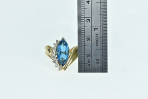 14K Marquise Blue Topaz Diamond Bypass Ring Yellow Gold