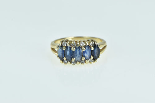 14K Marquise Sapphire Diamond Vintage Band Ring Yellow Gold