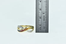 Load image into Gallery viewer, 14K Rainbow Sapphire Diamond X Criss Cross Ring Yellow Gold