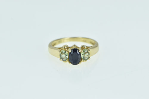 14K Oval White & Green Sapphire Statement Ring Yellow Gold