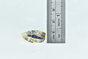 14K 1.34 Ctw Baguette Diamond Sapphire Wavy Ring Yellow Gold