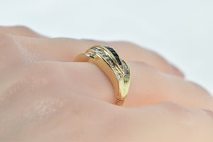 14K 1.34 Ctw Baguette Diamond Sapphire Wavy Ring Yellow Gold