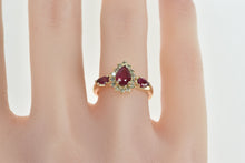 Load image into Gallery viewer, 14K Pear Ruby Diamond Halo Engagement Ring Yellow Gold