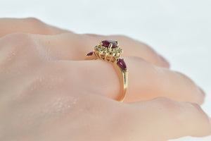 14K Pear Ruby Diamond Halo Engagement Ring Yellow Gold