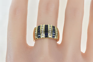 14K 2.76 Ctw Baguette Sapphire Diamond Domed Ring Yellow Gold