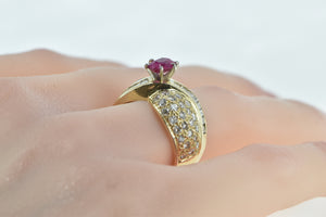 14K 3.34 Ctw Oval Ruby Diamond Encrusted Ring Yellow Gold