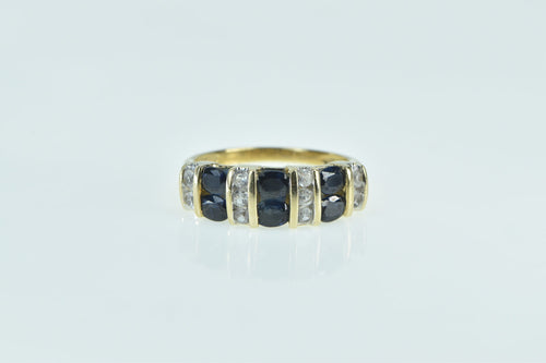14K 1.30 Ctw Oval Sapphire Diamond Vintage Band Ring Yellow Gold