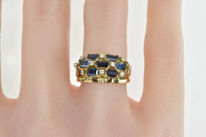 18K Baguette Sapphire Diamond Checkered Ring Yellow Gold