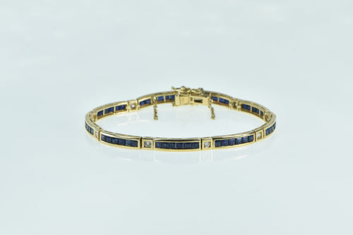 14K Princess Sapphire Diamond Vintage Bar Bracelet 6.5