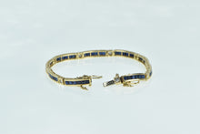 Load image into Gallery viewer, 14K Princess Sapphire Diamond Vintage Bar Bracelet 6.5&quot; Yellow Gold