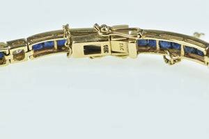 14K Princess Sapphire Diamond Vintage Bar Bracelet 6.5" Yellow Gold