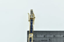 Load image into Gallery viewer, 14K Princess Sapphire Diamond Vintage Bar Bracelet 6.5&quot; Yellow Gold