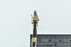 14K Princess Sapphire Diamond Vintage Bar Bracelet 6.5" Yellow Gold