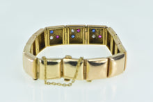 Load image into Gallery viewer, 14K 1930&#39;s Sapphire Ruby Diamond Flower Square Bracelet 6&quot; Yellow Gold