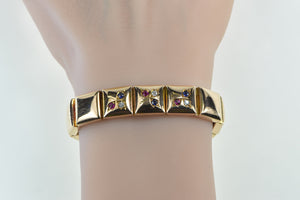 14K 1930's Sapphire Ruby Diamond Flower Square Bracelet 6" Yellow Gold