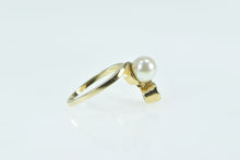 Load image into Gallery viewer, 14K Vintage 7mm Pearl 0.36 Ct Diamond Chevron Ring Yellow Gold