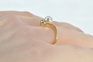 14K Vintage 7mm Pearl 0.36 Ct Diamond Chevron Ring Yellow Gold