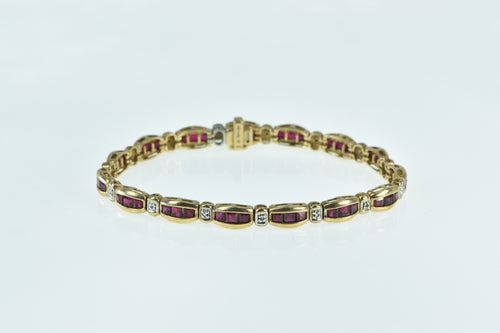 10K Diamond Syn. Princess Ruby Curved Bar Link Bracelet 6.75