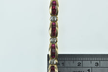 Load image into Gallery viewer, 10K Diamond Syn. Princess Ruby Curved Bar Link Bracelet 6.75" Yellow Gold