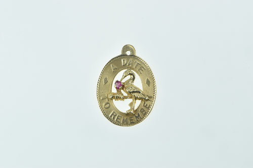10K A Date To Remember Stork Baby Newborn Charm/Pendant Yellow Gold